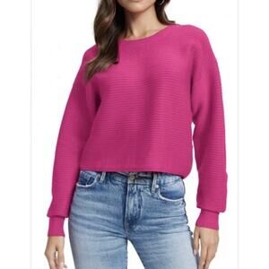 Good American Ribbed Crewneck Sweater Soft Fuchsia Pink XS $125